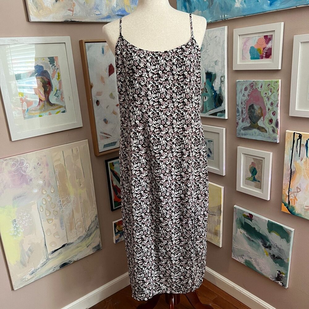 Abercrombie & Fitch Floral Midi Julia Slip Dress y2k Minimalist Side Slit Size L